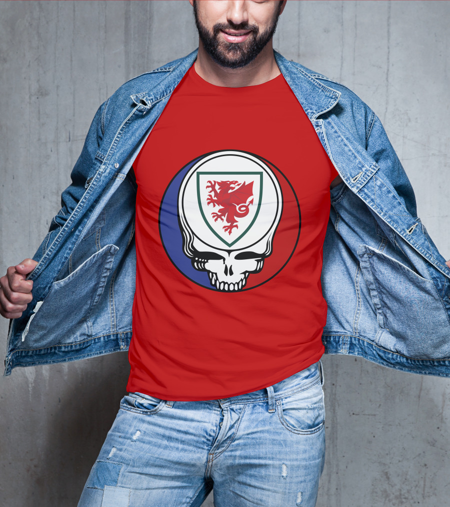 Wales National Football Team Grateful Dead Skull Emblem T-Shirt
