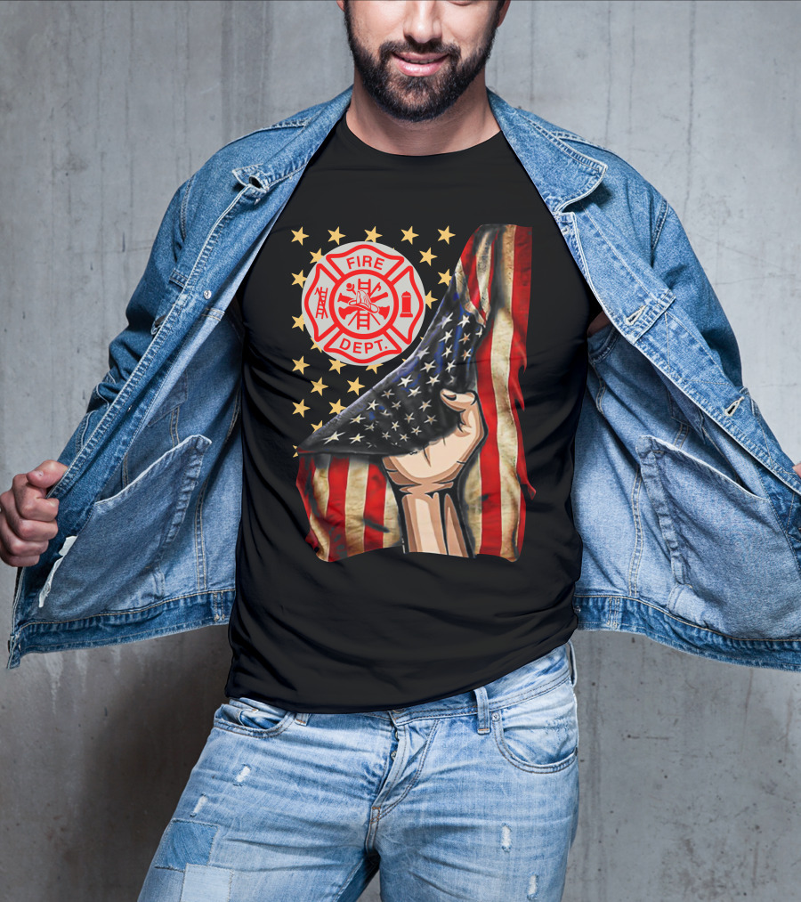 Fire Dept American Firefighter Flag Stars T-Shirt