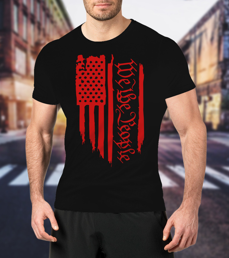 We The People Distressed Red American Flag Gothic T-Shirt