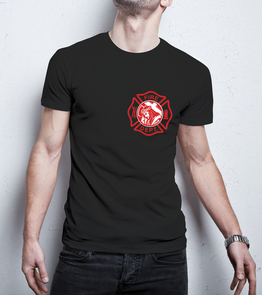 Cross Fire Dept Maltese Cross Badge With Firefighter Text Elements T-Shirt