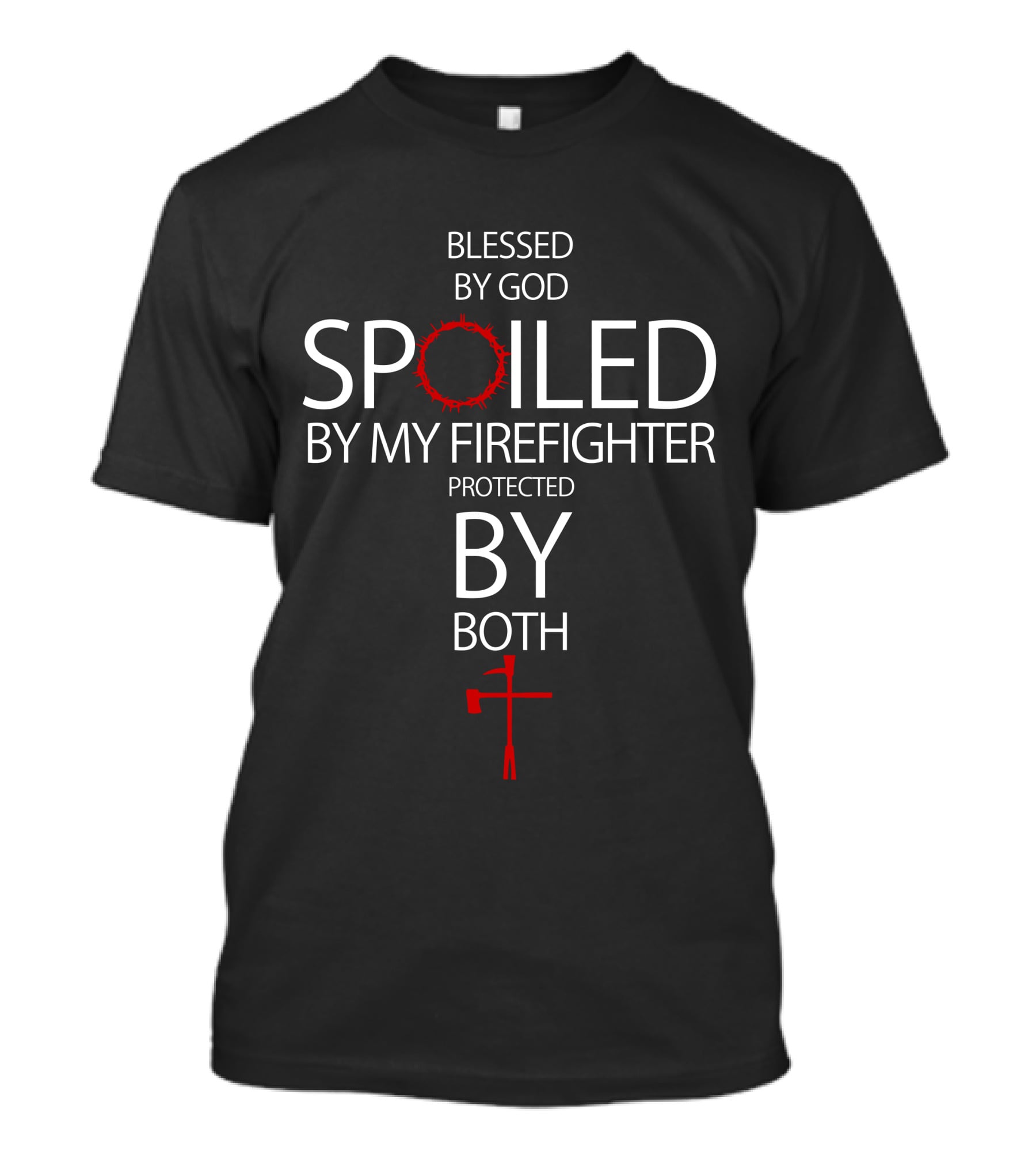 PROTECTED BY BOTH Crown Of Thorns And Battle Axe Cross T-Shirt