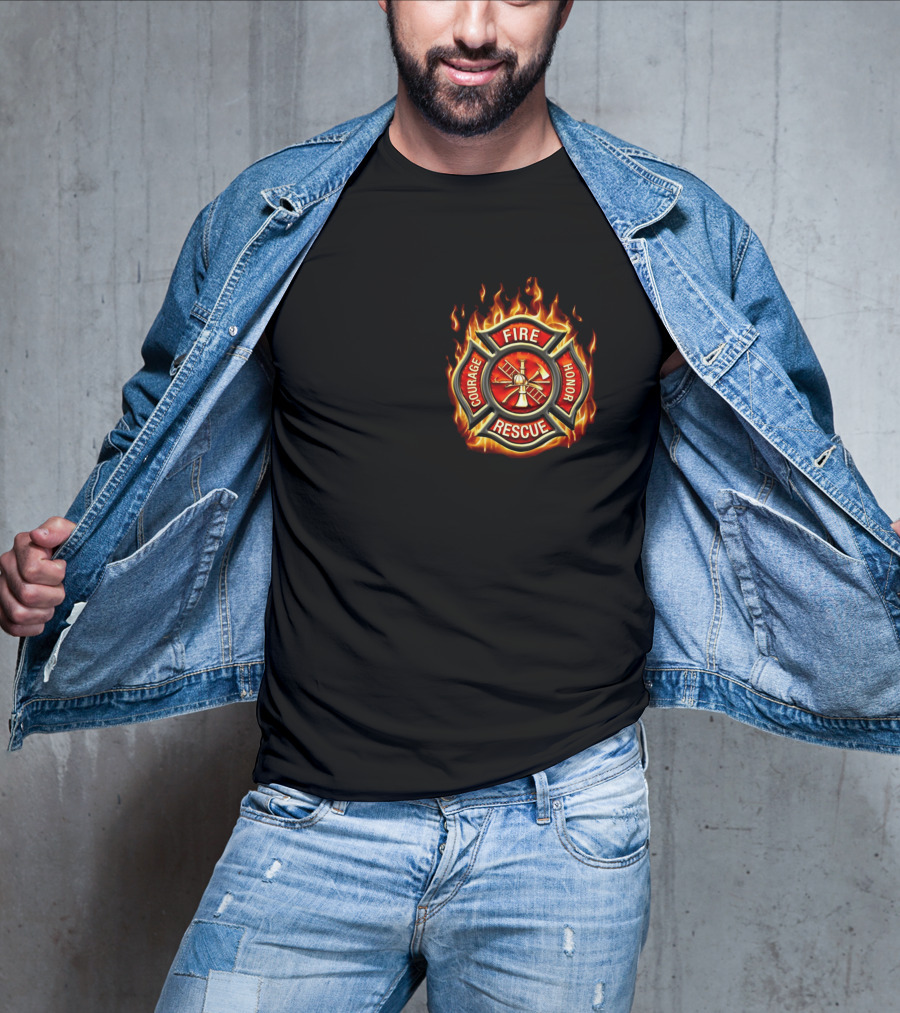Firefighter American Made Courage Honor Fire Rescue Flame Emblem T-Shirt