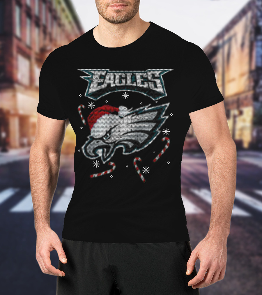 Eagles Holiday Santa Hat Candy Canes T-Shirt