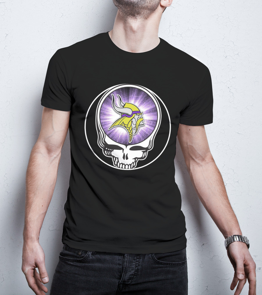 Minnesota Vikings Grateful Dead Skull Logo Fusion T-Shirt