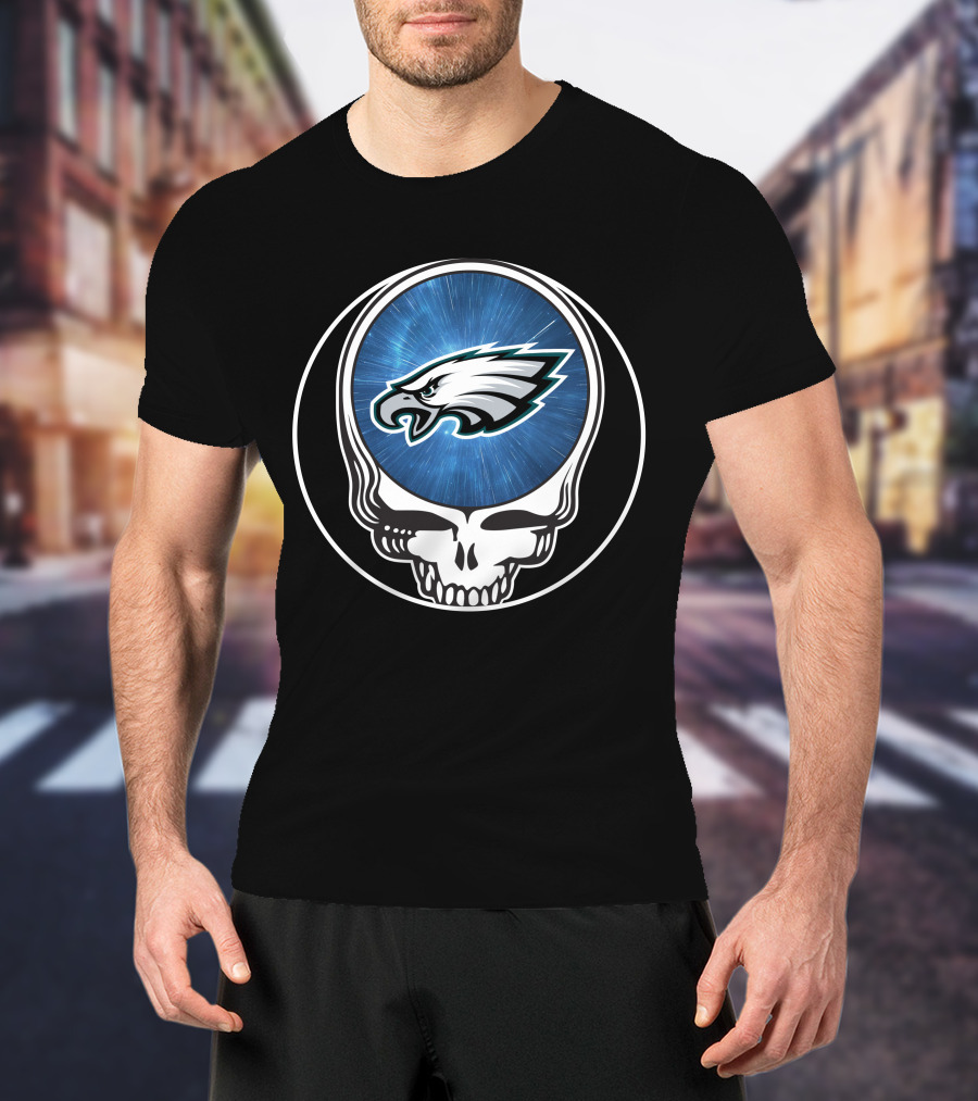 Philadelphia Eagles Grateful Dead Skull Logo Fusion T-Shirt