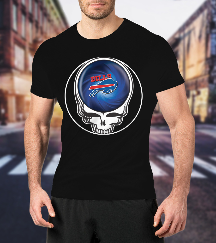 Buffalo Bills Grateful Dead Skull Icon With Spiral T-Shirt