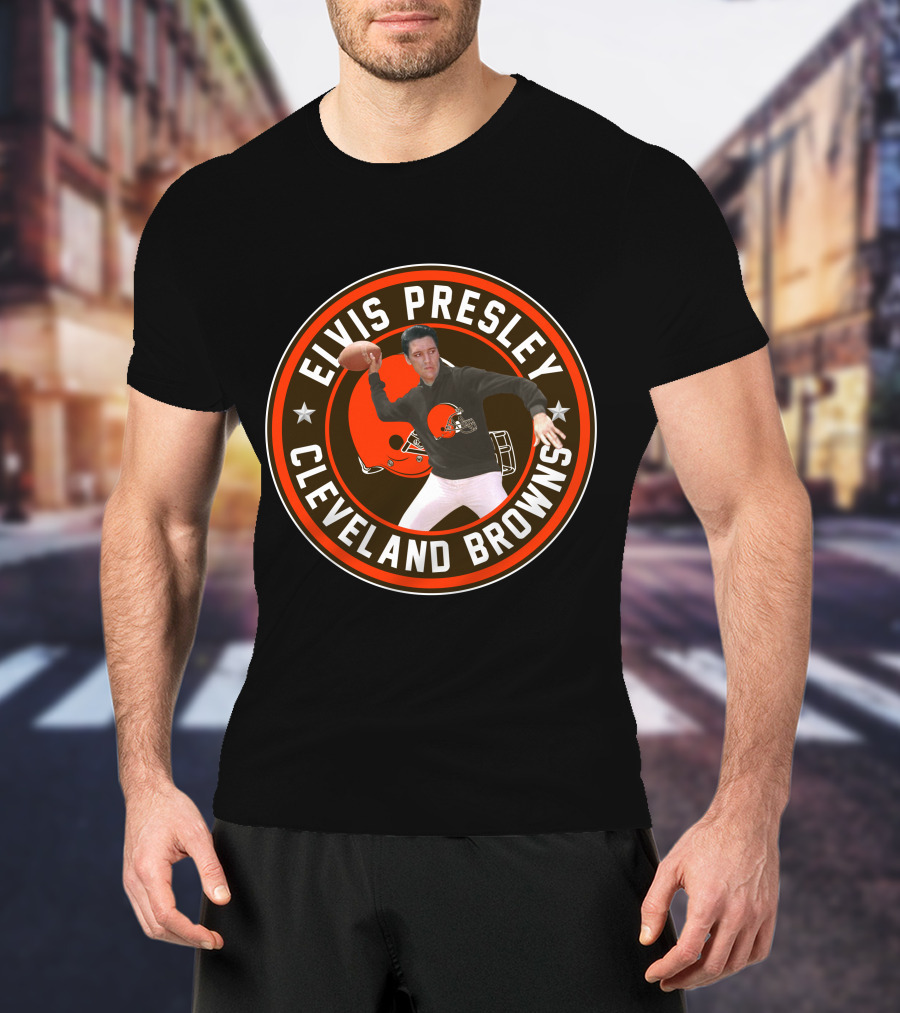 Elvis Presley Cleveland Browns Football Quarterback T-Shirt