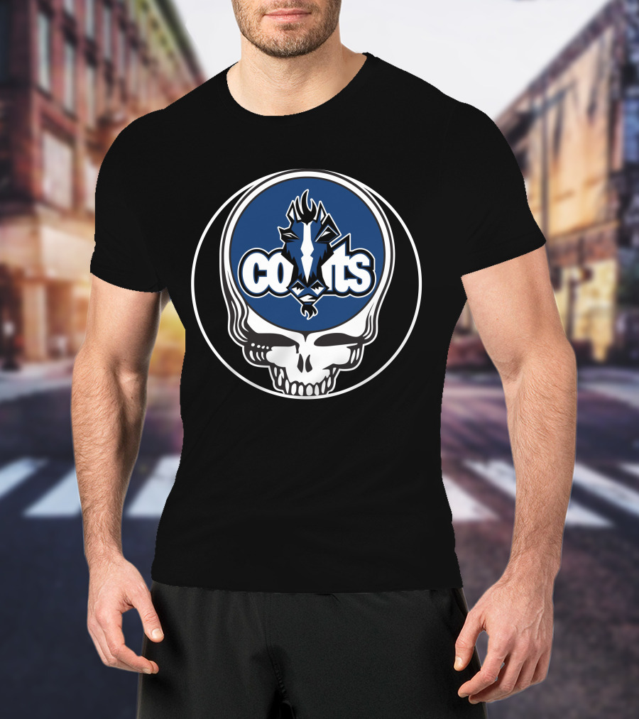Indianapolis Colts Skull Logo Blue Lightning Head T-Shirt