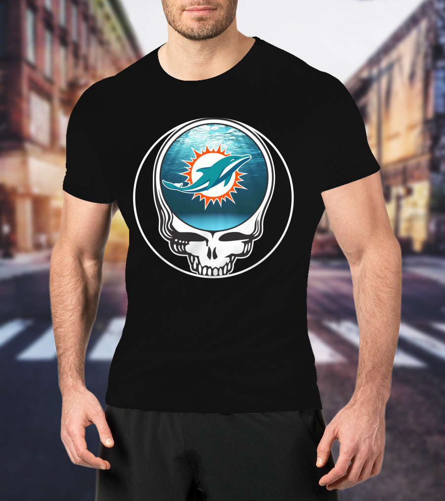 Miami Dolphins Logo Grateful Dead Skull T-Shirt