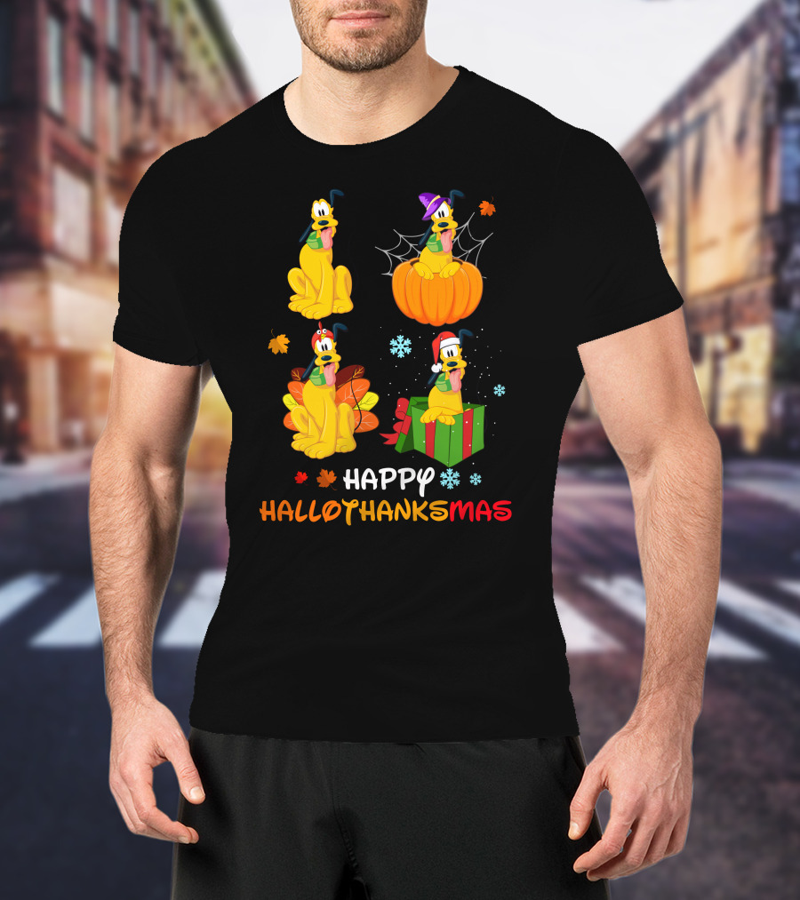 Happy Hallothanksmas Pluto Halloween Thanksgiving Christmas T-Shirt