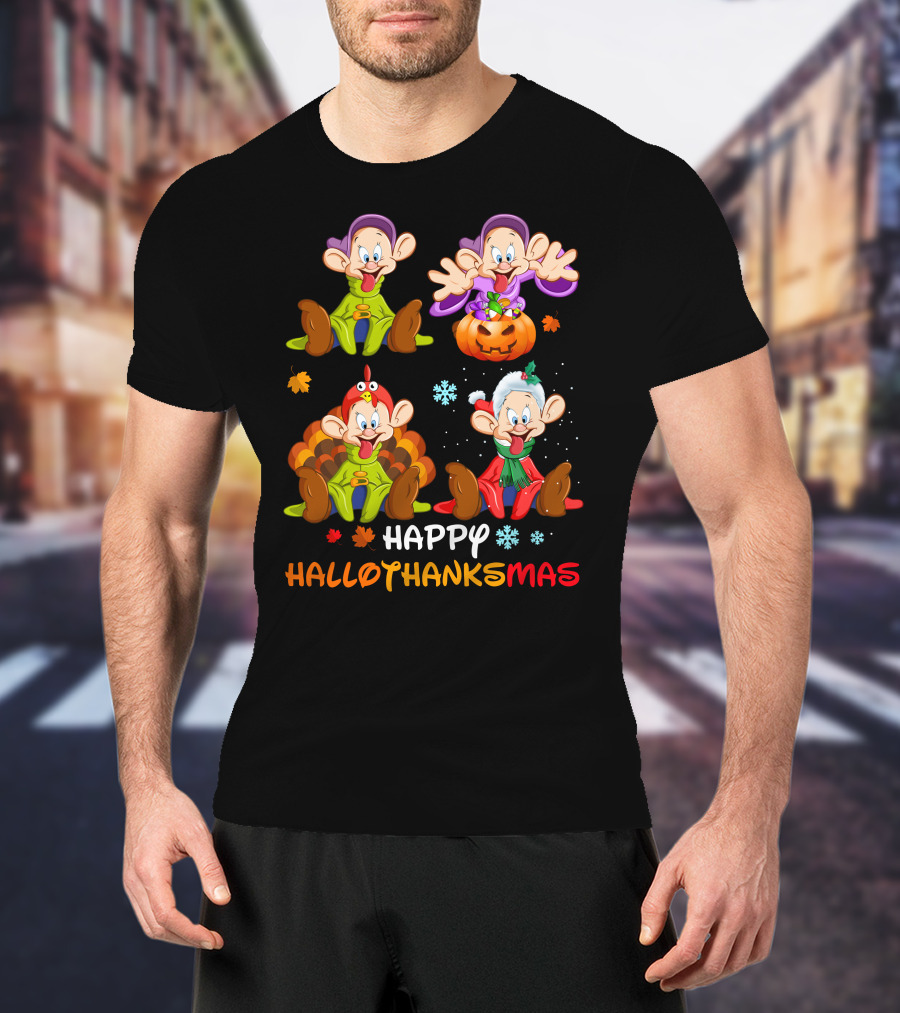 HAPPY HALLOTHANKSMAS Dopey Halloween Thanksgiving Christmas T-Shirt