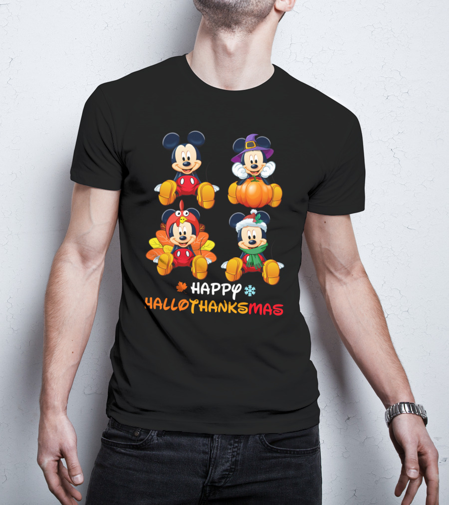 Happy HALLOTHANKSMAS Mickey Mouse Pumpkin Turkey Christmas T-Shirt