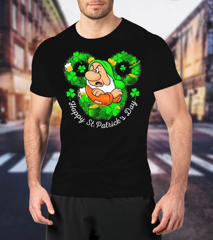 Grumpy Happy St. Patrick's Day Green Shamrocks And Beer T-Shirt