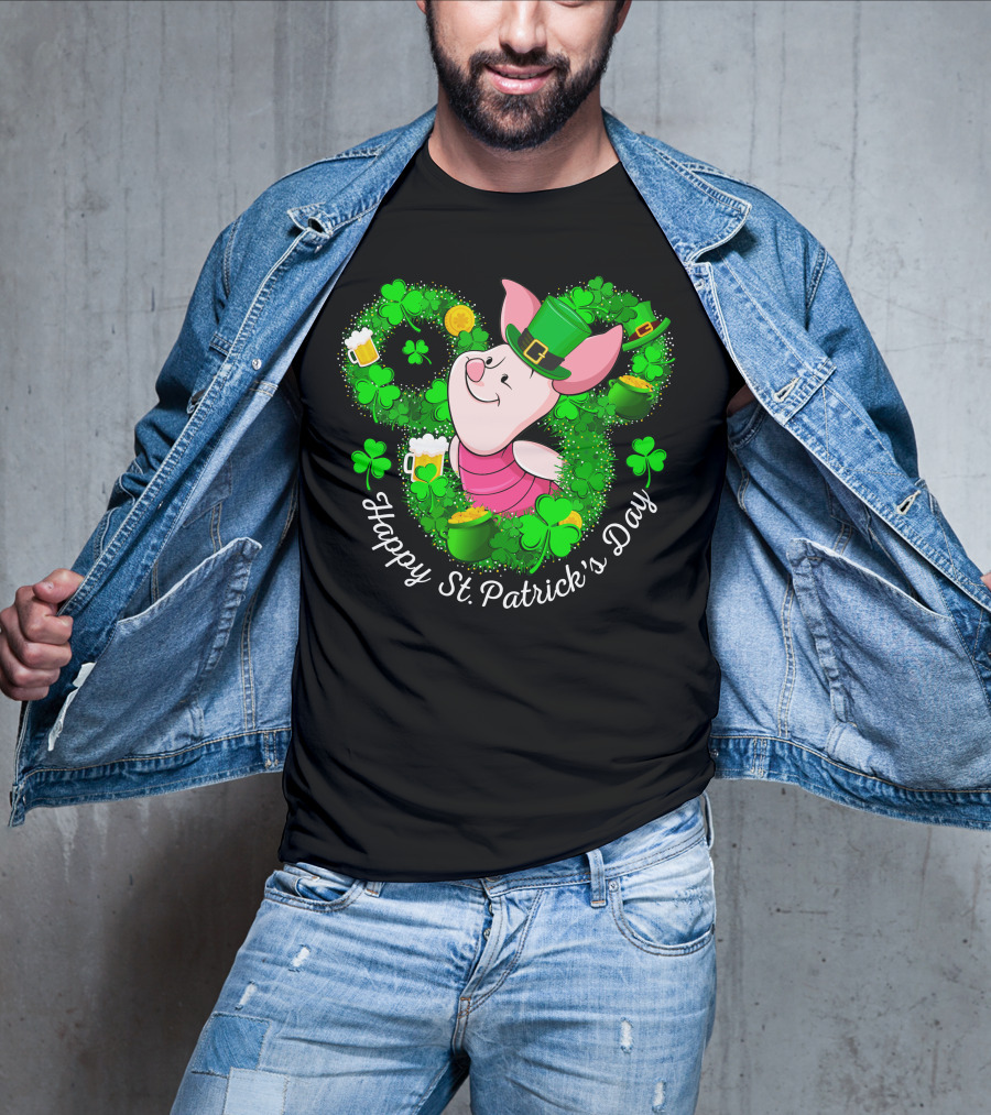 Piglet Happy St. Patrick's Day Clover Hat Beer Coin T-Shirt