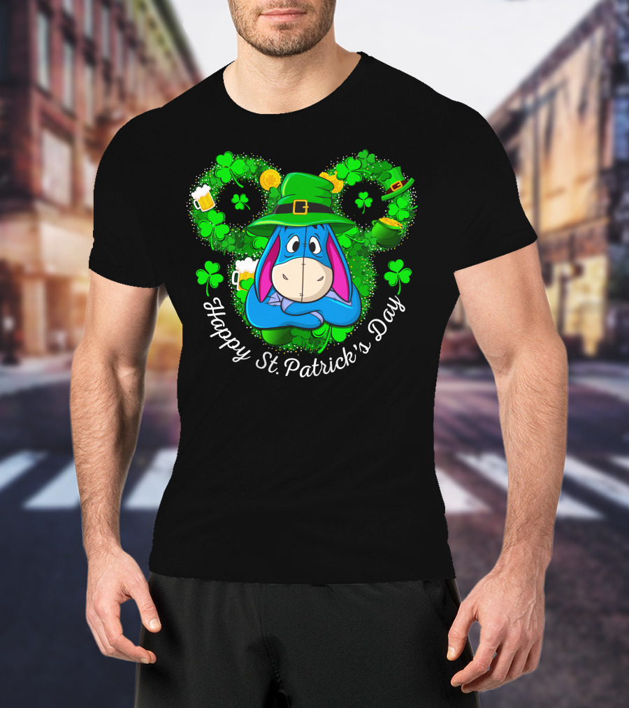 Happy St. Patrick's Day Eeyore Shamrocks And Leprechaun Hat T-Shirt