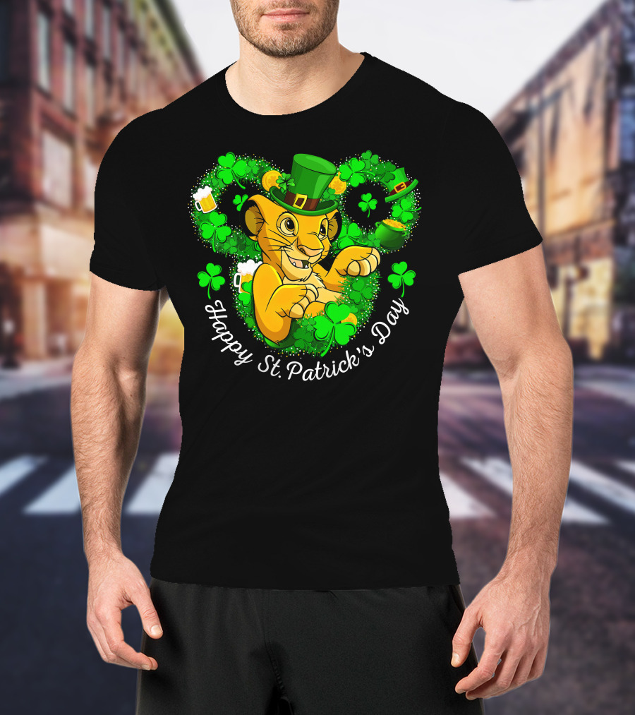 Happy St. Patrick's Day Simba With Clover And Hat T-Shirt