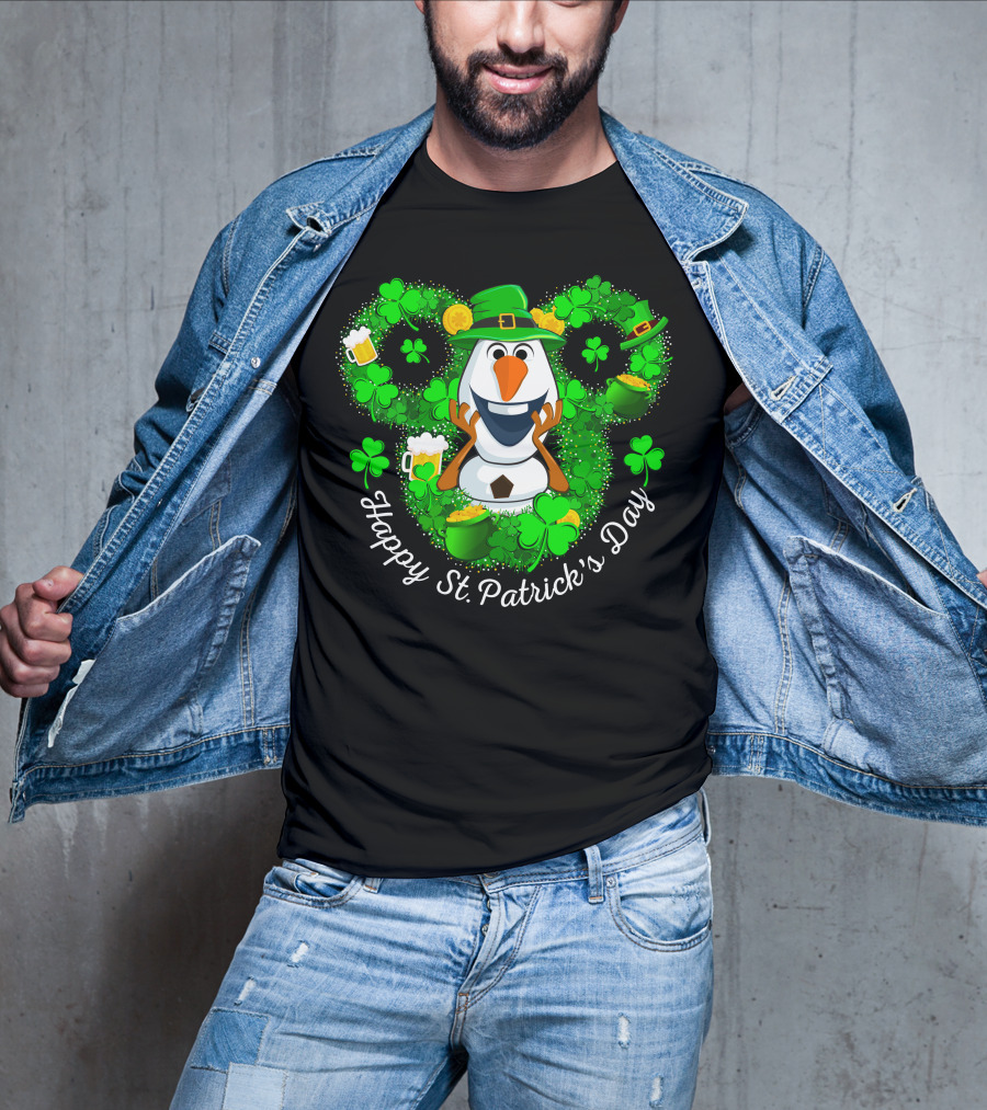 Happy St. Patrick's Day Olaf Clover Hat Beer T-Shirt