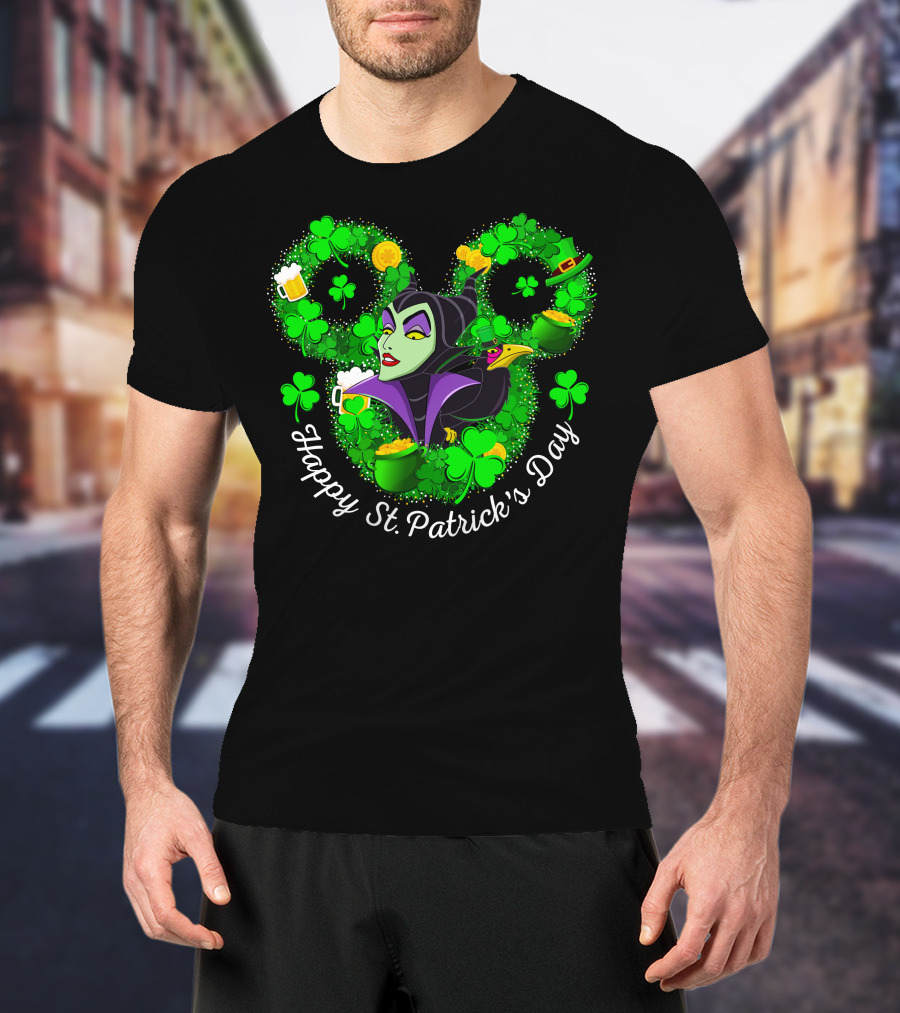 Maleficent Happy St. Patrick's Day Clover Coins Beer T-Shirt