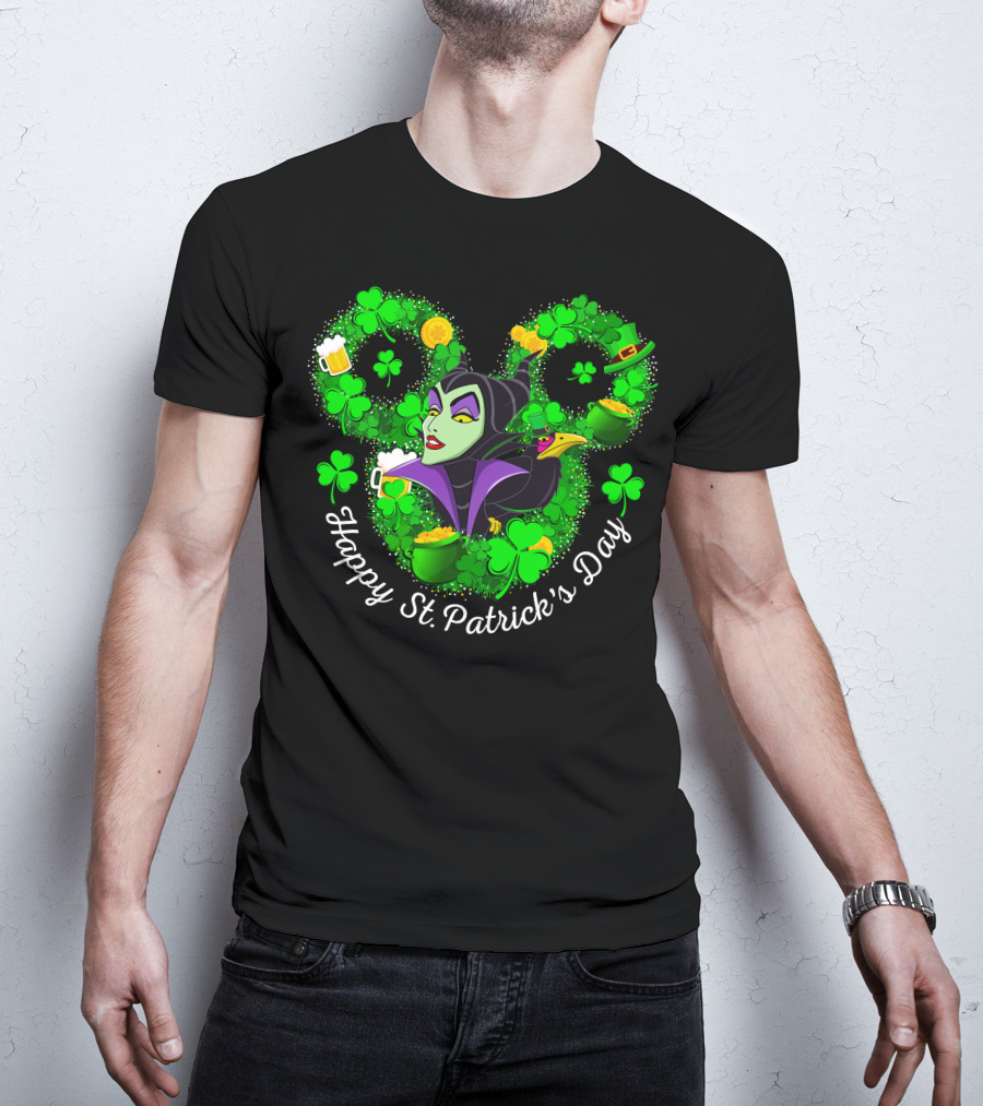 Maleficent Happy St. Patrick's Day Clover Coins Beer T-Shirt