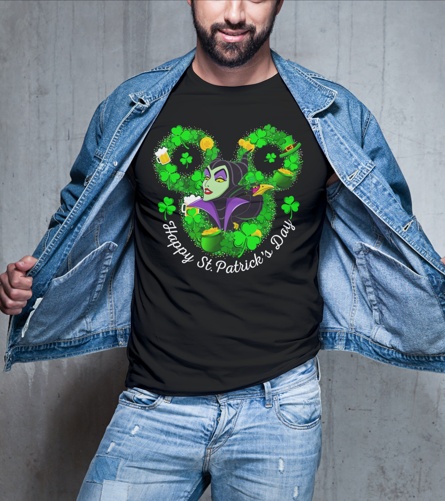 Maleficent Happy St. Patrick's Day Clover Coins Beer T-Shirt