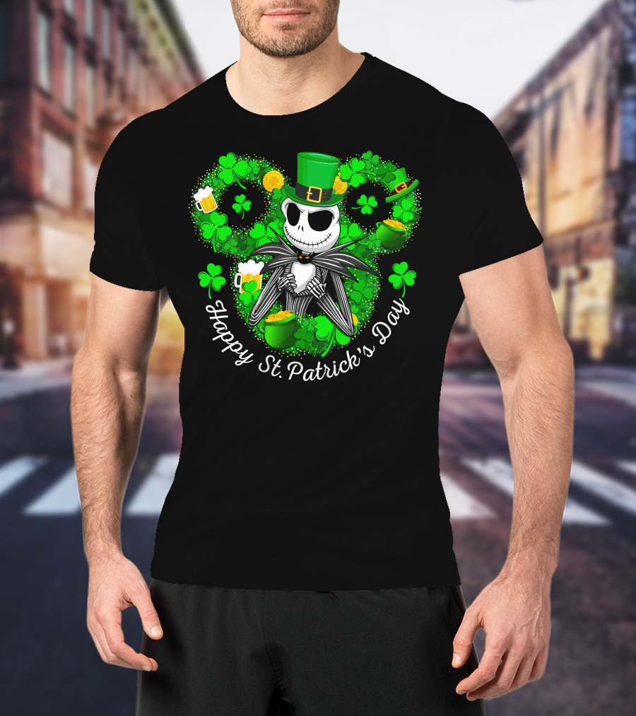 Happy St. Patrick's Day Jack Skellington Lucky Clover T-Shirt