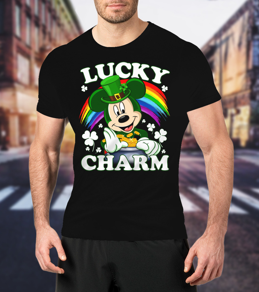 Lucky Charm Mickey Rainbow Coins Shamrocks Hat T-Shirt