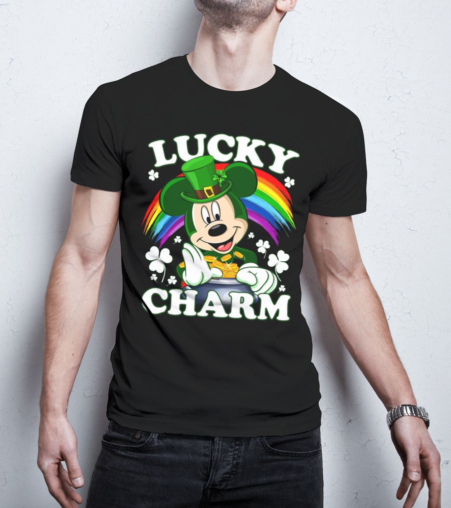 Lucky Charm Mickey Rainbow Coins Shamrocks Hat T-Shirt