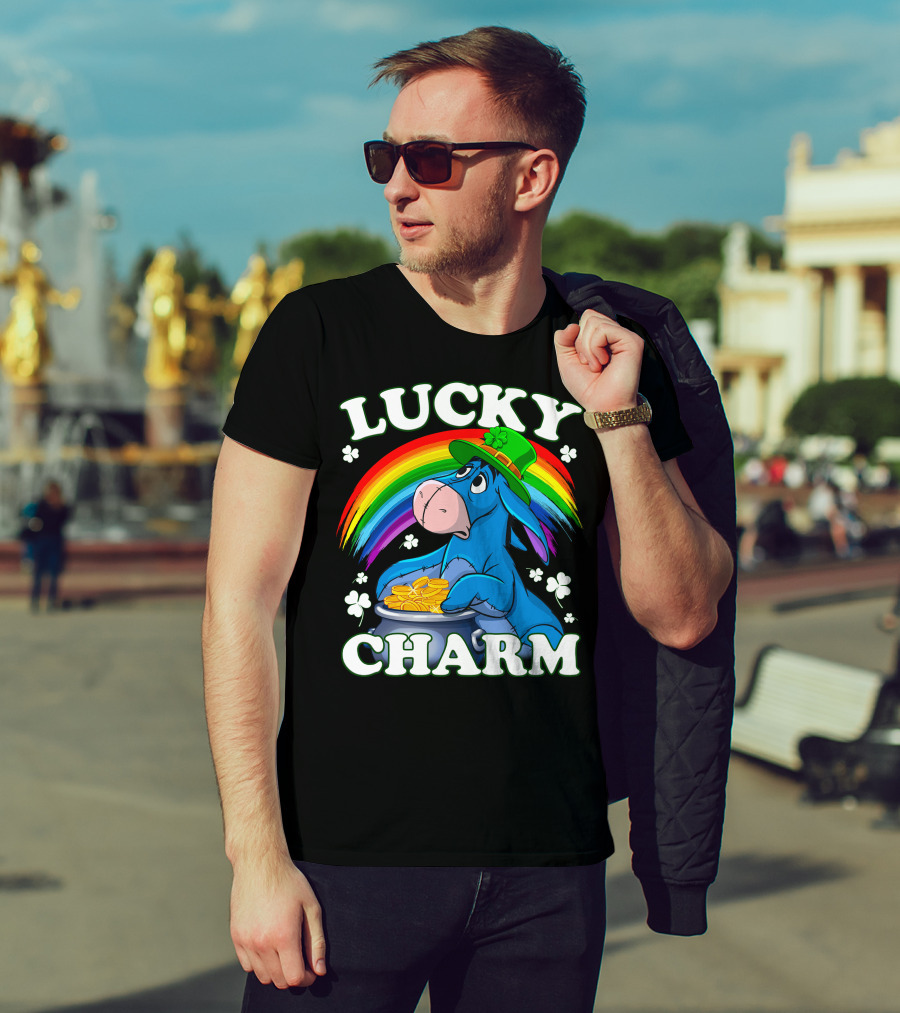 Eeyore Lucky Charm Rainbow Hat Coins Shamrocks T-Shirt