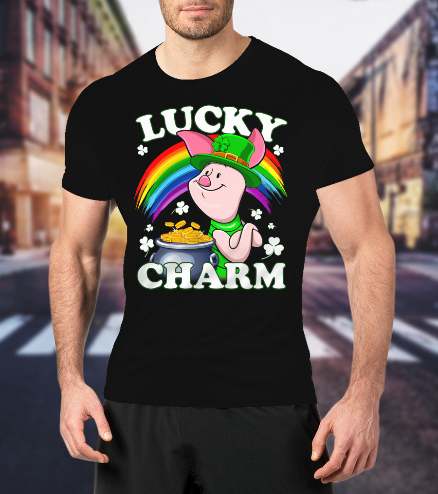 Lucky Charm Piglet Rainbow Gold Coins T-Shirt