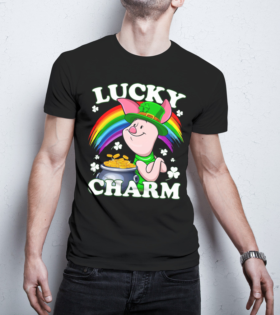 Lucky Charm Piglet Rainbow Gold Coins T-Shirt