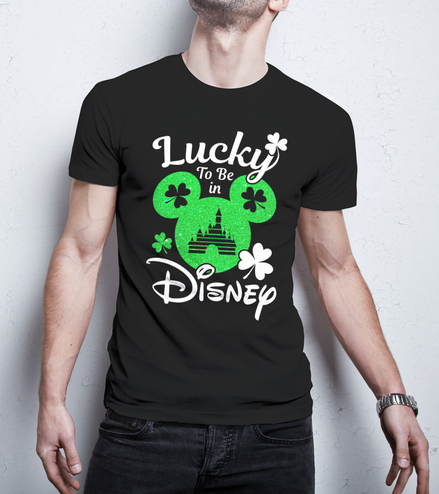 Lucky To Be In Disney Shamrock Castle Mickey Head T-Shirt
