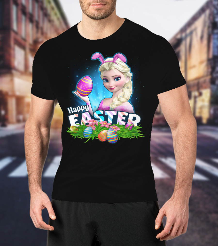 Elsa Happy Easter Bunny Ears And Colorful Eggs T-Shirt