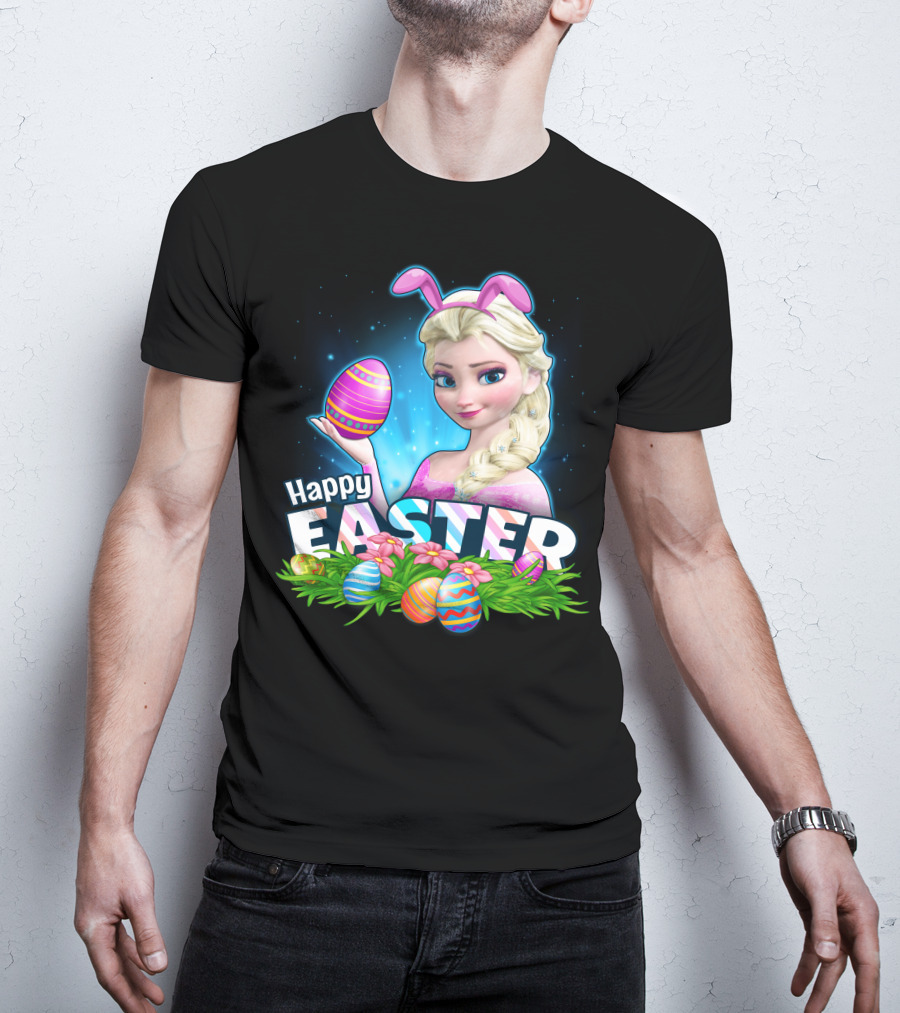Elsa Happy Easter Bunny Ears And Colorful Eggs T-Shirt