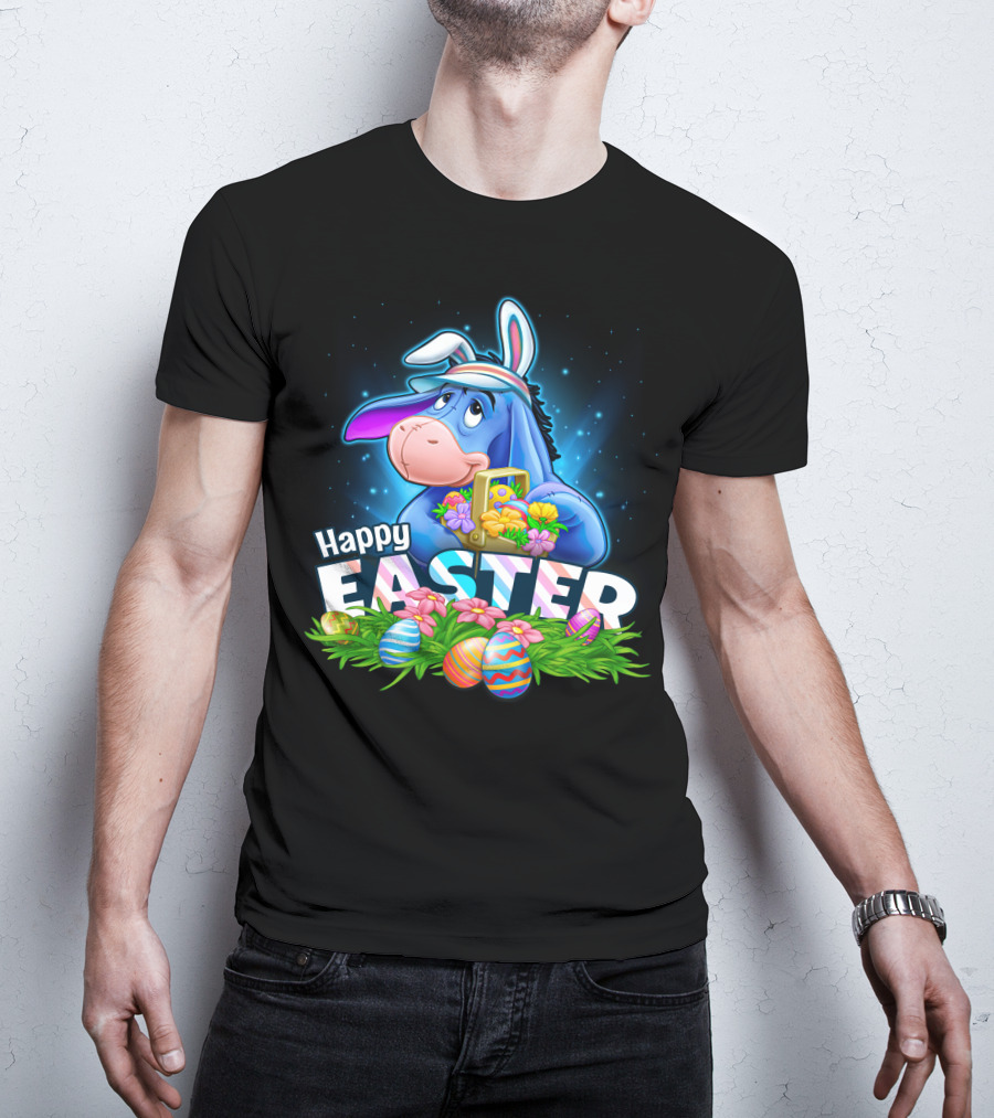 Happy Easter Eeyore With Basket And Colorful Eggs T-Shirt
