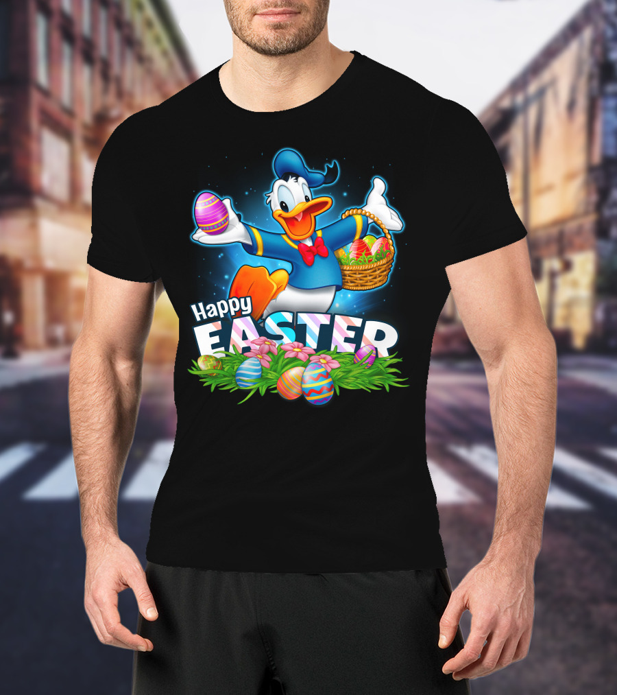 Donald Happy Easter With Colorful Eggs And Basket T-Shirt