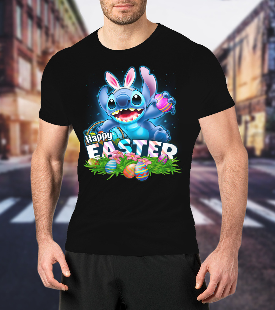 Happy Easter Stitch With Eggs And Bunny Ears T-Shirt