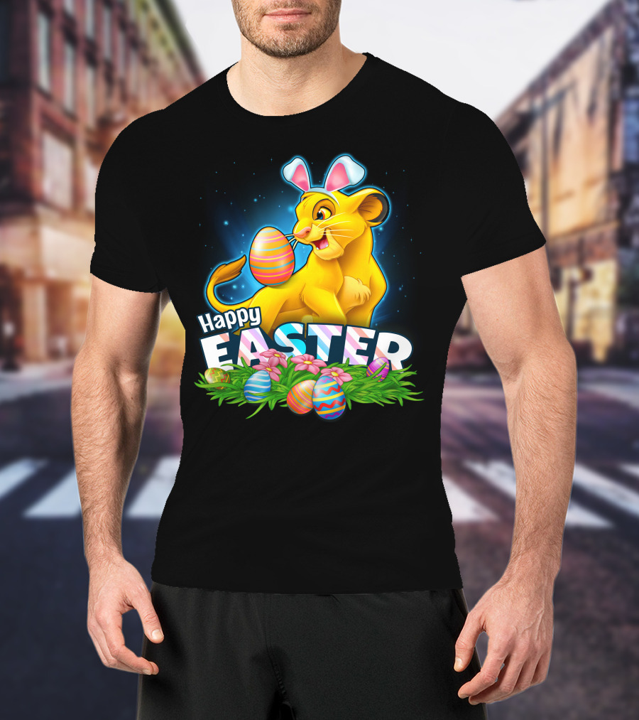 Simba Happy Easter With Colorful Eggs And Bunny Ears T-Shirt