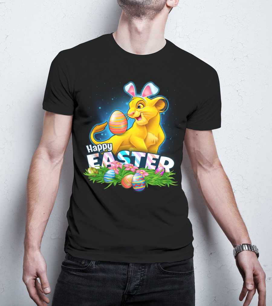 Simba Happy Easter With Colorful Eggs And Bunny Ears T-Shirt