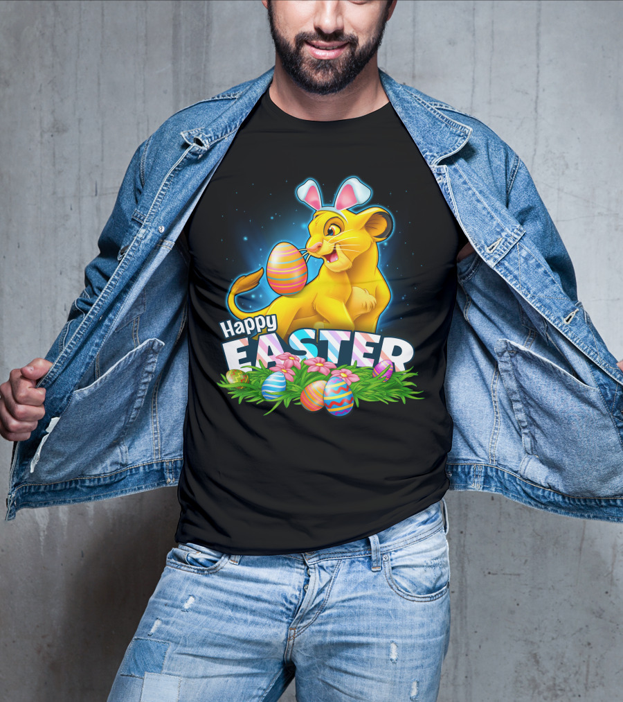Simba Happy Easter With Colorful Eggs And Bunny Ears T-Shirt