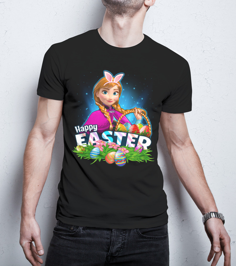 Anna Bunny Ears With Easter Eggs Basket Happy Easter T-Shirt