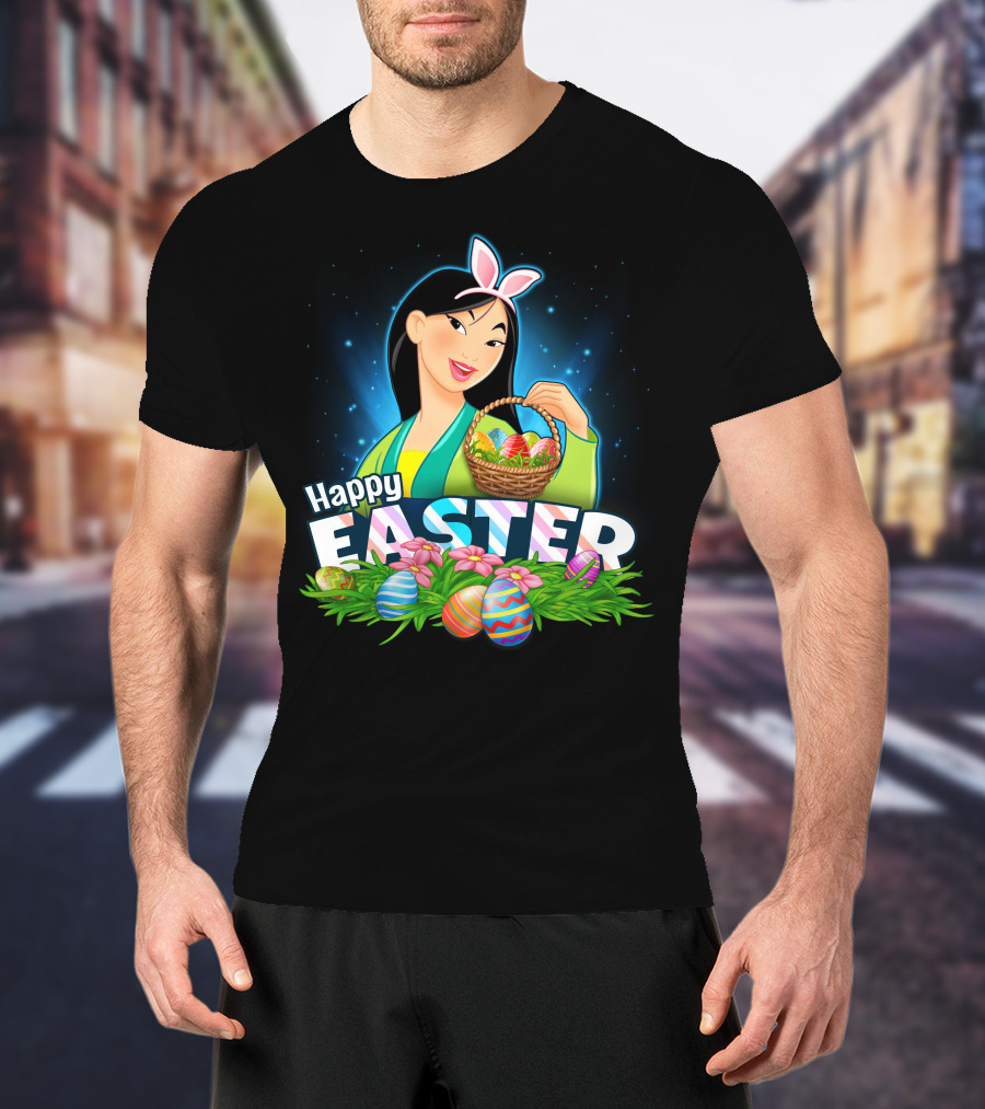 Happy Easter Mulan With Basket Of Colorful Eggs And Bunny Ears T-Shirt