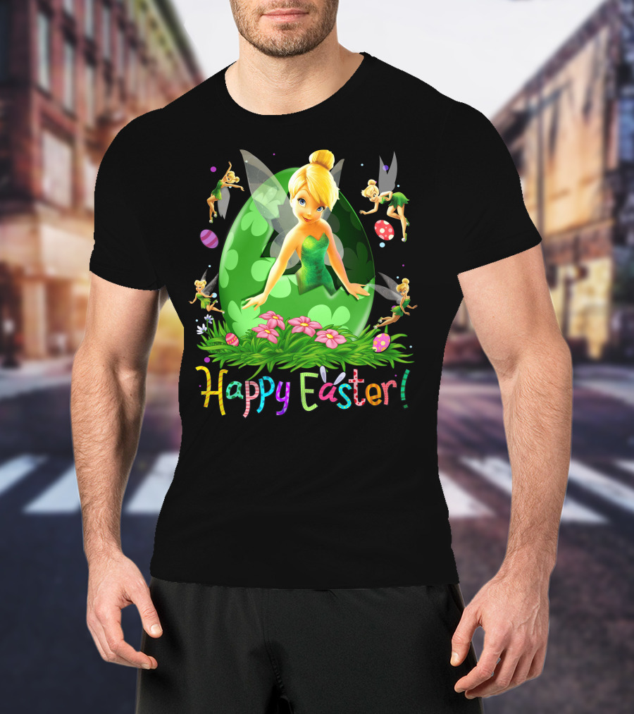 Tinker Bell Happy Easter Celebration With Green Egg And Flowers T-Shirt