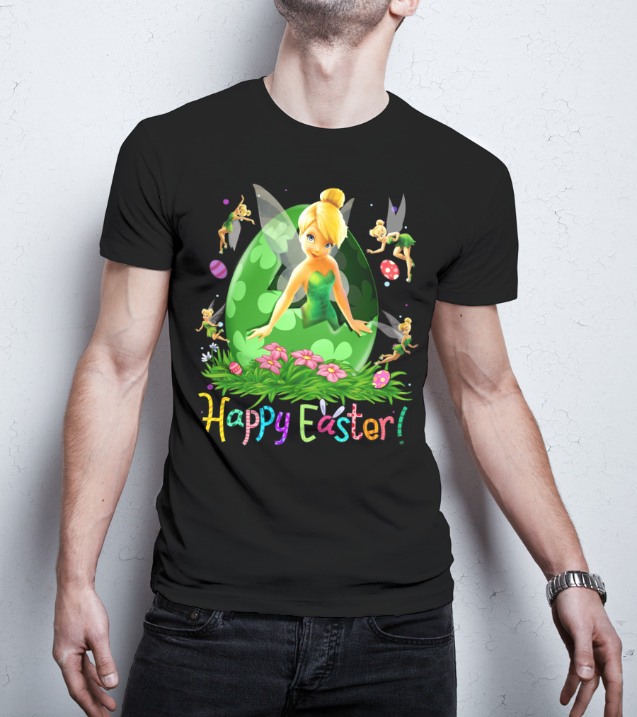 Tinker Bell Happy Easter Celebration With Green Egg And Flowers T-Shirt