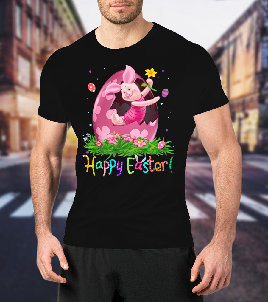 Happy Easter Piglet With Flower And Easter Egg T-Shirt