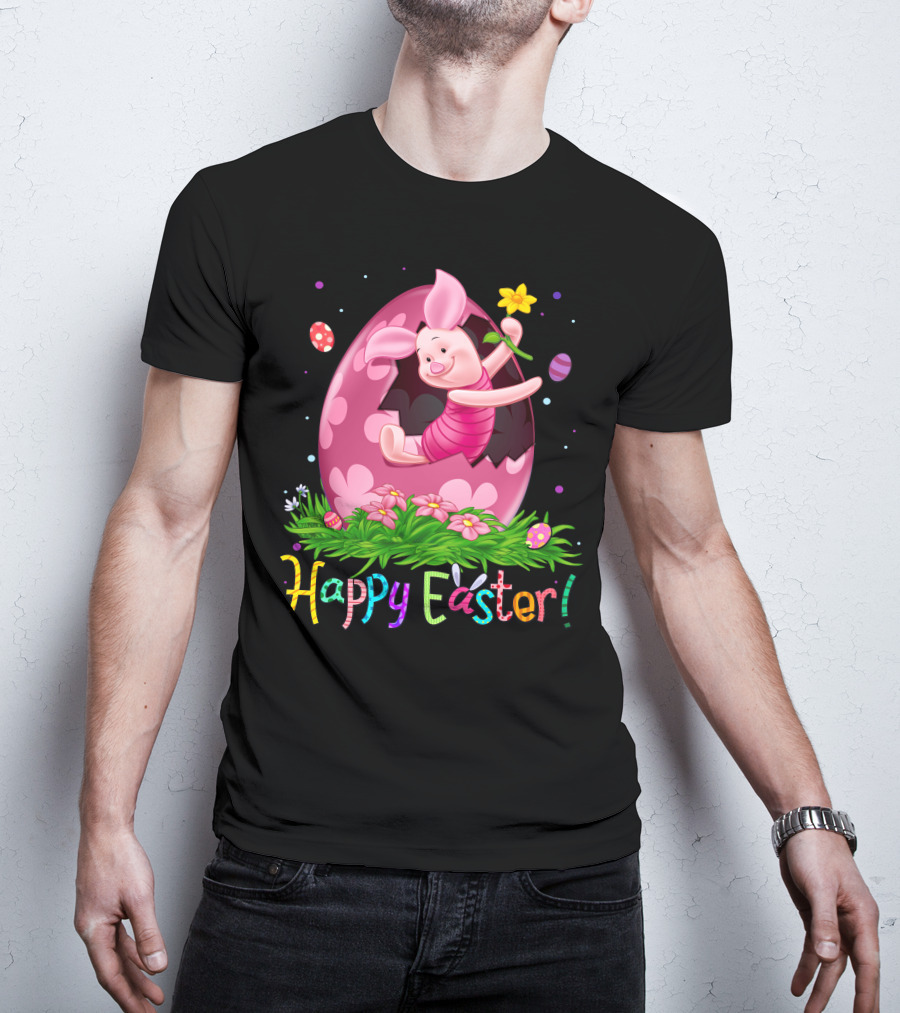 Happy Easter Piglet With Flower And Easter Egg T-Shirt