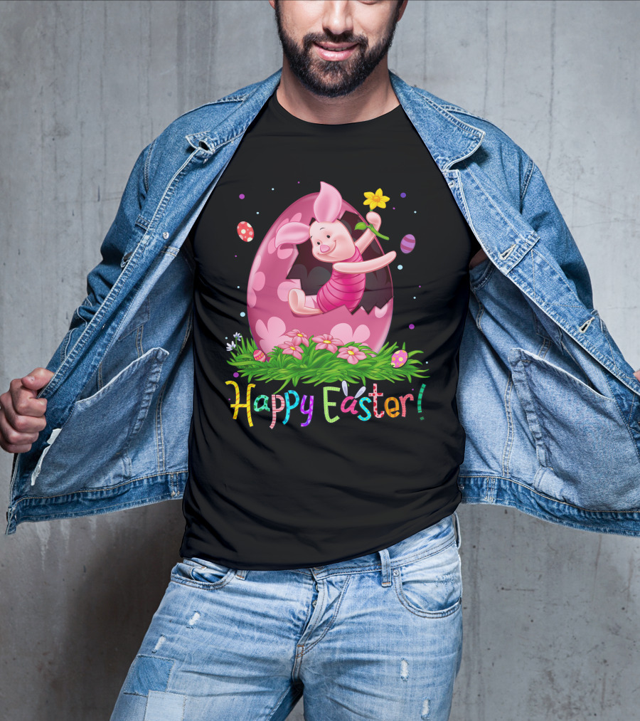 Happy Easter Piglet With Flower And Easter Egg T-Shirt