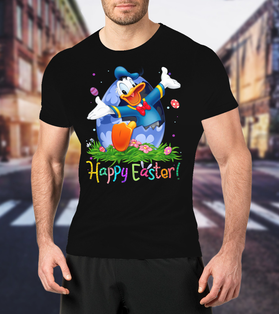 Happy Easter Donald Duck Celebration Egg And Flowers T-Shirt