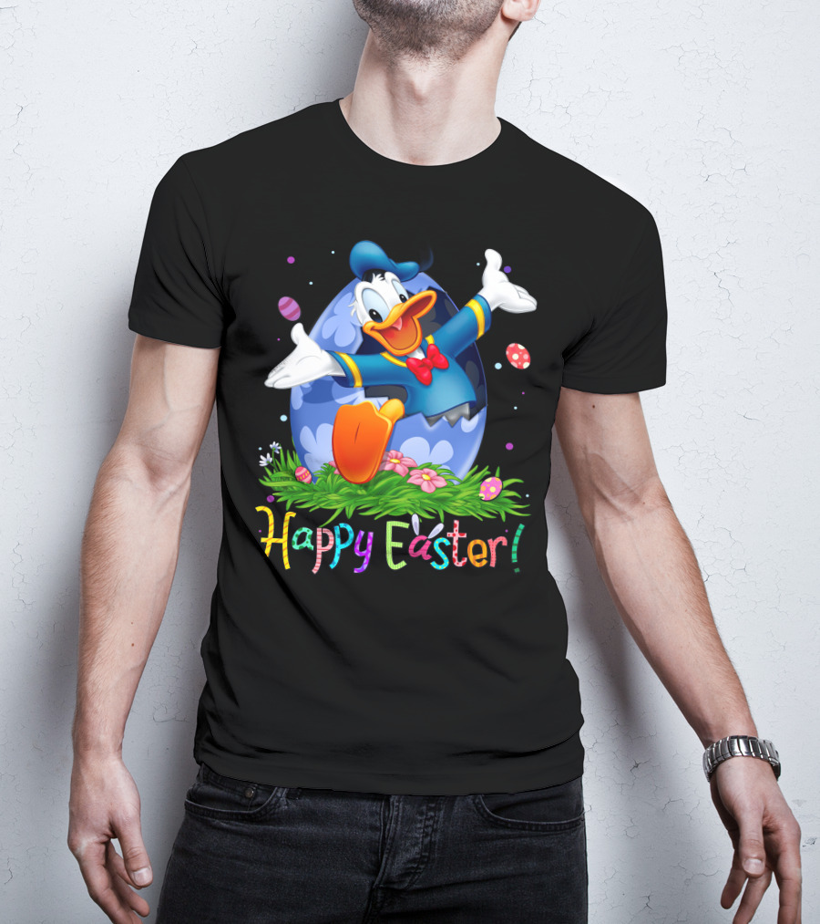 Happy Easter Donald Duck Celebration Egg And Flowers T-Shirt
