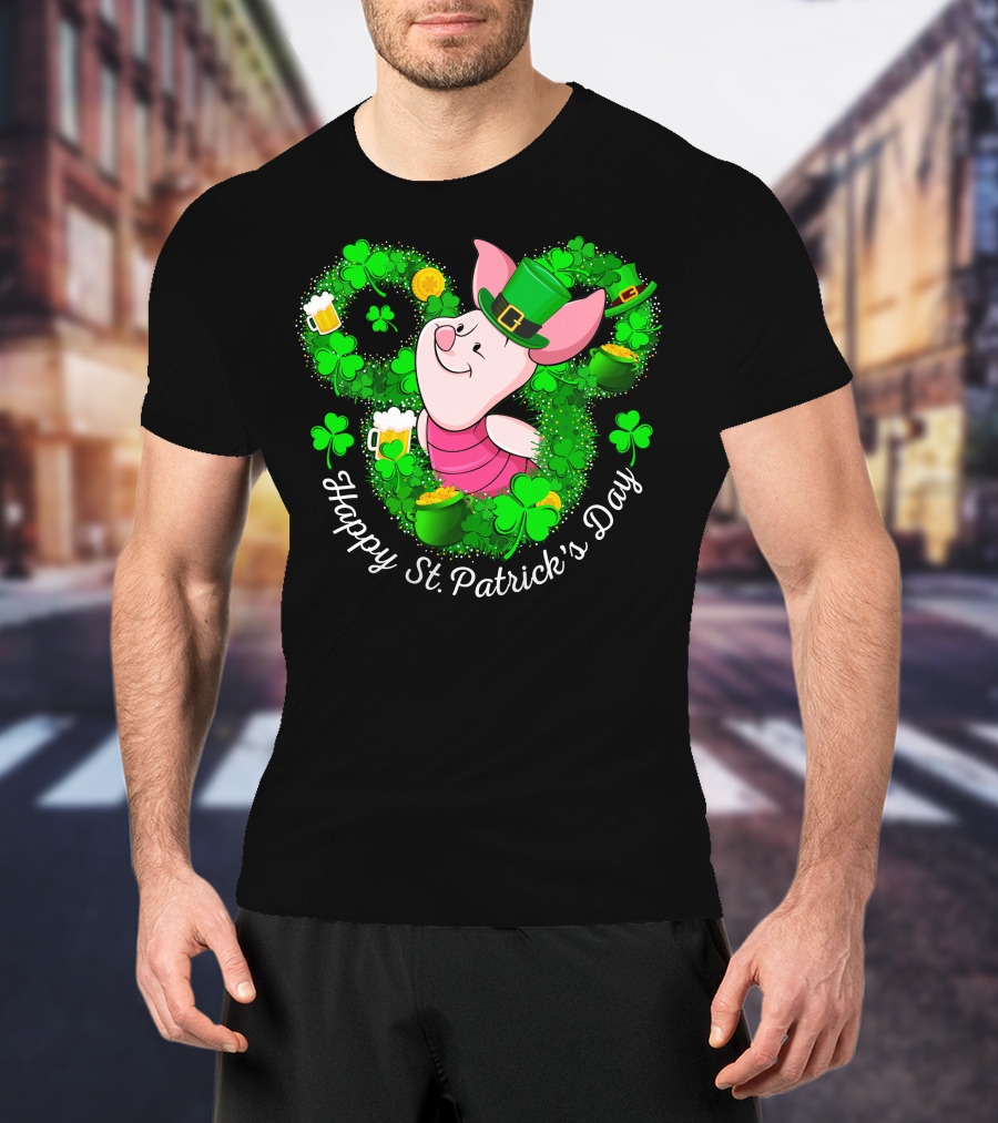 Happy St. Patrick's Day Piglet Shamrocks And Beer T-Shirt