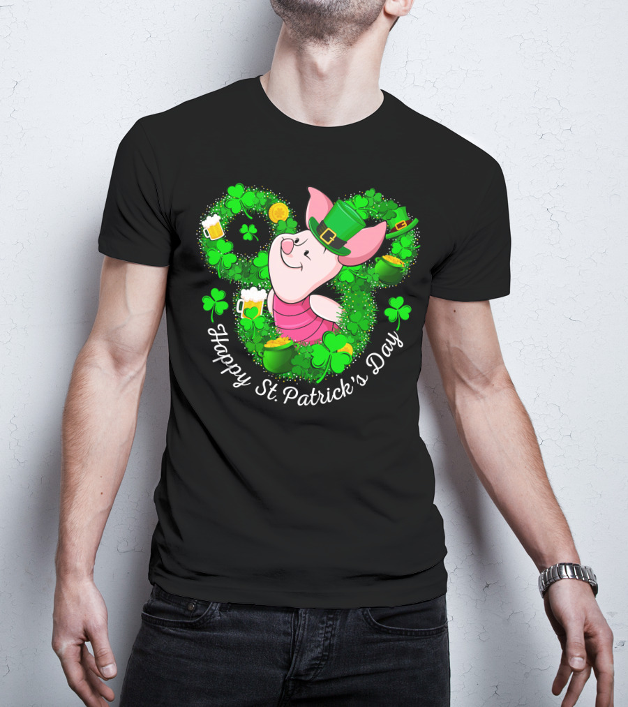 Happy St. Patrick's Day Piglet Shamrocks And Beer T-Shirt